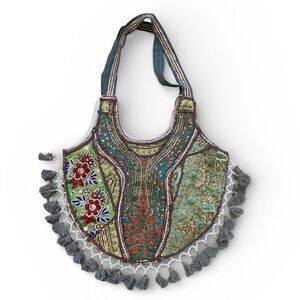 Embroidered and Beaded Multicolor Indian Tote Bag